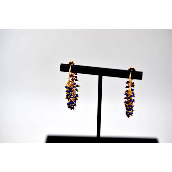 Catherine Weitzman Gold Filled Lapis Lazuli Fringe Hoop Earrings - Picture 2 of 3